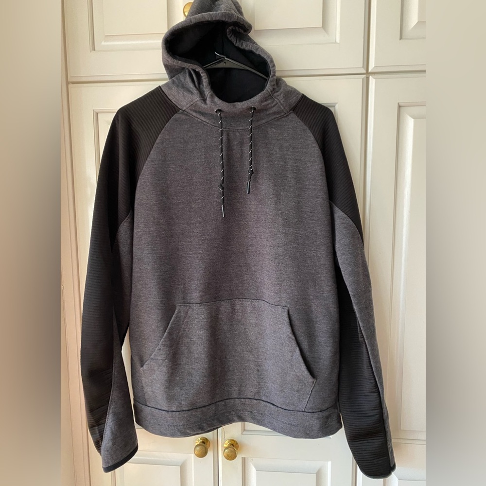 Spalding hoodie sweatshirt grey black drawstring cotton blend men's M
